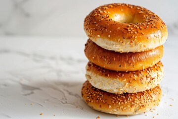 A Stack of Freshly Baked Sesame Seed Bagels Ready for Breakfast