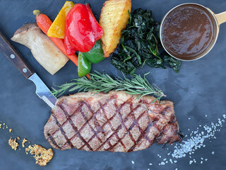 Beef Steak with Sauce and Sides