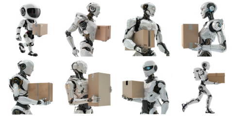 Robot AI labor hold package png set no background for decoration.