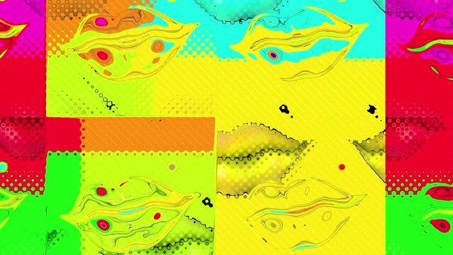 Pop Art Lips Halftone Glitch Style. Sensual female lips in striking pop art style, halftone patterns and glitch effect, artistic flair to your projects, perfect for fashion, beauty, and hipster