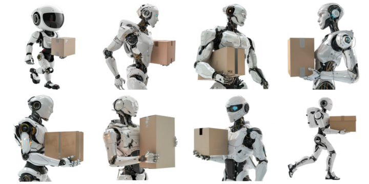 Robot AI labor hold package png set no background for decoration.