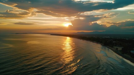 Aerial view sunset sky Nature beautiful Light Sunset or sunrise over sea 