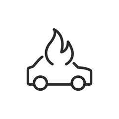 Car on fire, linear style icon. vehicle fire and emergency response. Editable stroke width