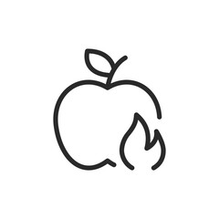 Apple and fire, linear style icon. energy and metabolism. Editable stroke width
