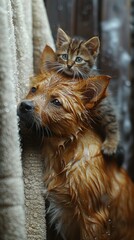 Naklejka premium Dog and Cat Friendship