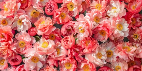 Close-up of vibrant pink and peach peonies in full bloom