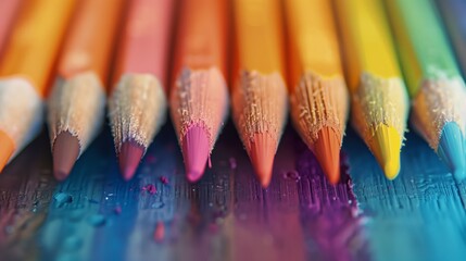 Obraz premium Close Up of a Row of Colored Pencils.