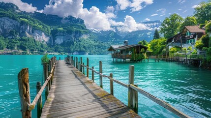 Beautiful pier on Lake of with amazing maple 