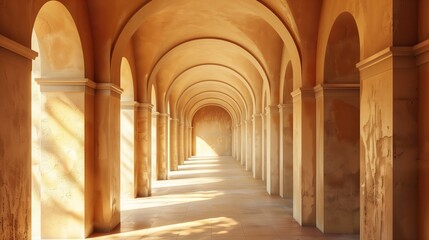 Obraz premium Long Hallway With Arches and Doorway.