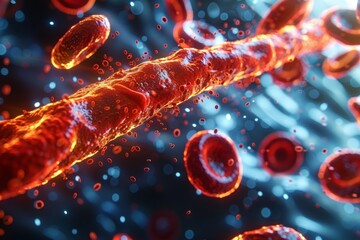 Close-up of red blood cells in a dynamic flow