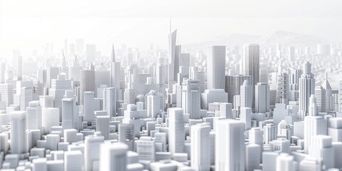 Birds Eye view of a modern city. Urban concept. White clay 3D rendering.  Created with Generative AI technology.