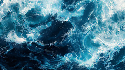 Obraz premium Abstract Ocean Waves in Deep Blue and White, Fluid Motion Texture with Copy Space