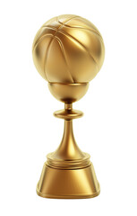 Generic golden basketball trophy isolated on transparent background. 3D illustration