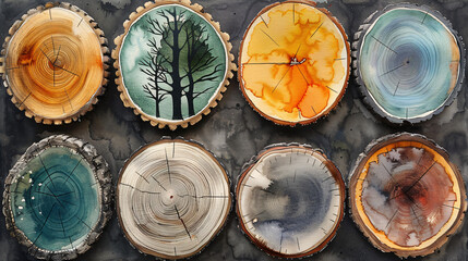 Abstract geometric tree forest stump rings circle