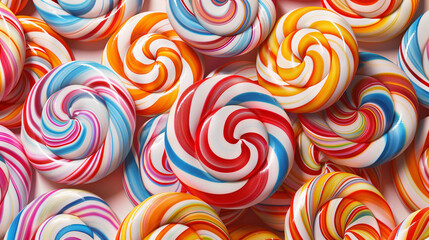 Multicolored round lollipops with a spiral pattern
