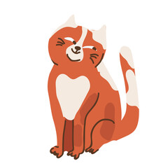 Red funny cat in white spot, hand drawn vector illustration isolated on white background.