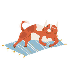 Red funny cat in white spot, hand drawn vector illustration isolated on white background.