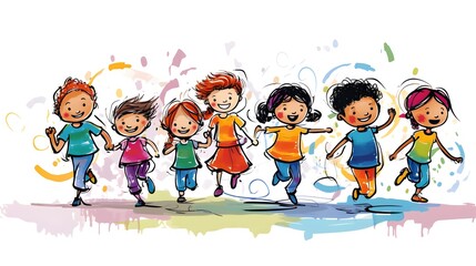 Diverse Children Playing in Retro Pop Art Style for Educational Materials