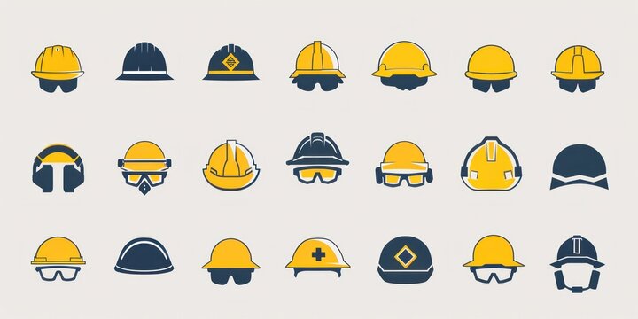 icon of Collection glasses and hard hat icons on light background.