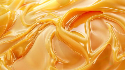 Fototapeta premium Smooth yellow abstract flowing caramel texture, bright glossy surface with space to copy