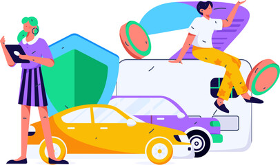 Naklejka premium Buy insurance for car flat character vector concept operation illustration 