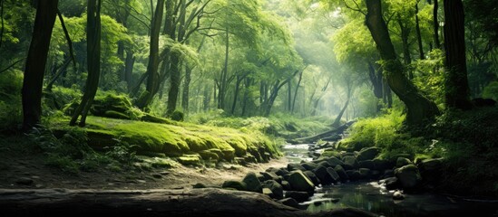 Beautiful of Natural Green Forest. Creative banner. Copyspace image