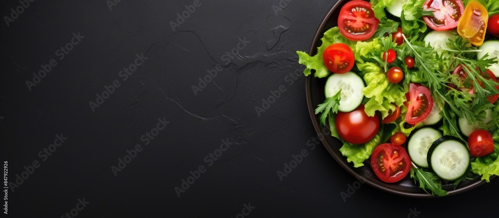 Poster fresh salad vegetable top view image. creative banner. copyspace image
