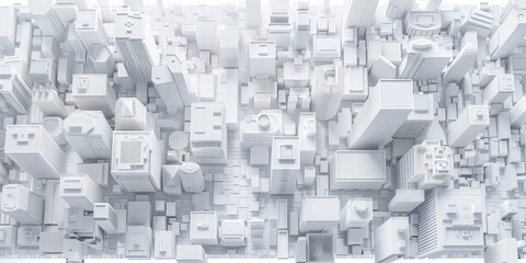 Birds Eye view of a modern city. Urban concept. White clay 3D rendering.  Created with Generative AI technology.