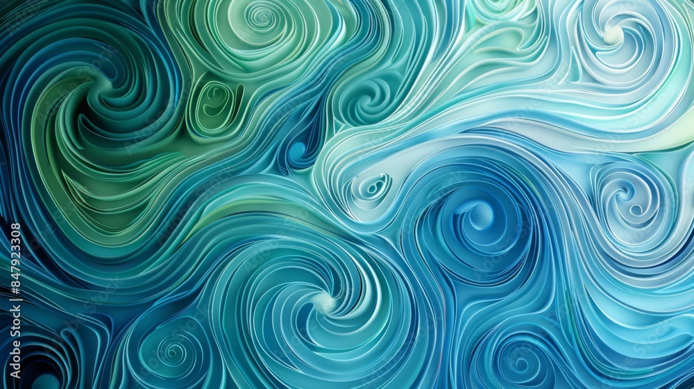 Poster a vibrant abstract background with swirling patterns of blue and green hues.