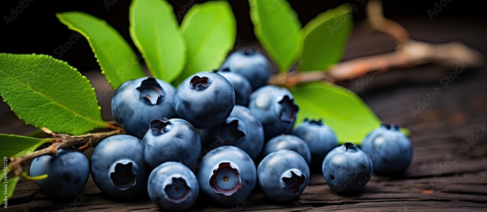 Poster blueberries on a branch. creative banner. copyspace image