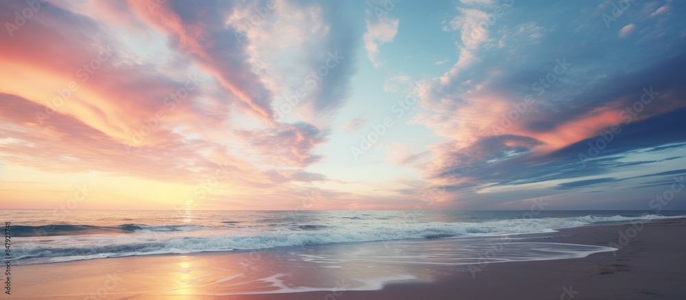 Aufkleber blurred image of beautiful colored sky during afternoon in nature beach. creative banner. copyspace 