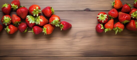 Organic red strawberries arrange on table. Creative banner. Copyspace image