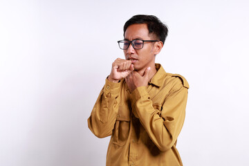 Young Indonesian civil servant coughing and having problem with her throat