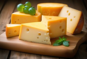 A close-up of a slice of smoked cheese on a stone background