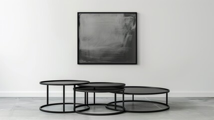 black metal table set copy space on white wall background frame for mockup
