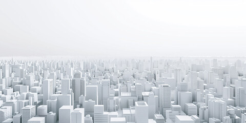 Birds Eye view of a modern city. Urban concept. White clay 3D rendering.  Created with Generative AI technology.