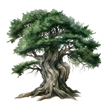 Mystical Yew Tree - Ethereal Watercolor of Ancient Evergreen