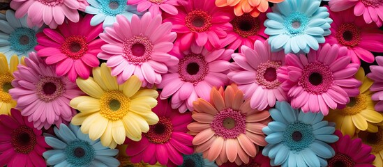 variety of colorful gerbera flowers as a natural background. Creative banner. Copyspace image