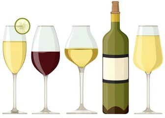 Various Wine Glasses and a Wine Bottle with Cork