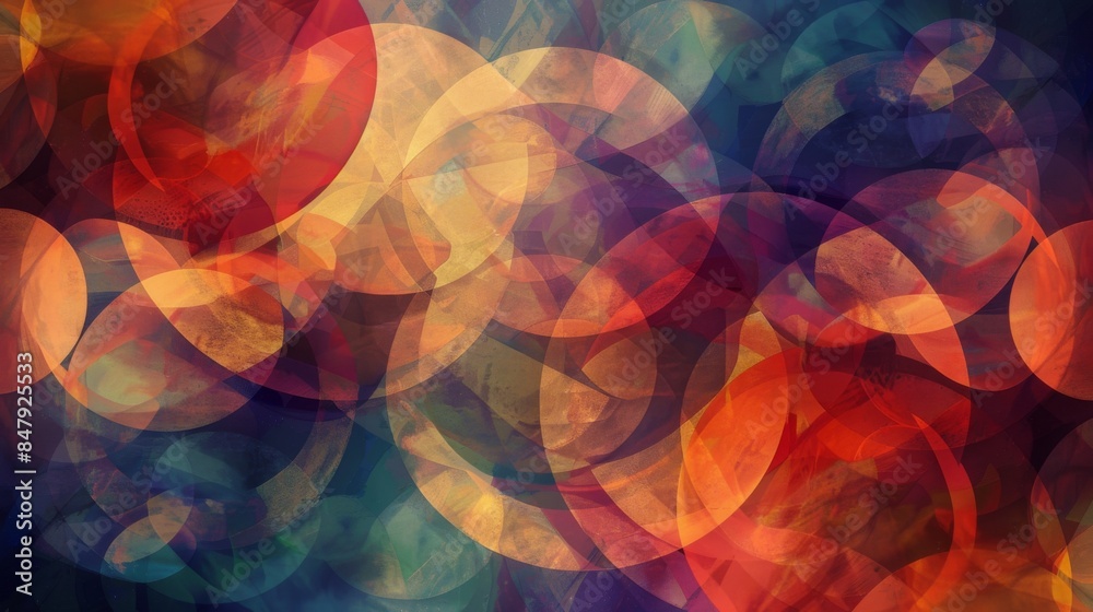 Poster an abstract background with circular patterns and a mix of warm and cool tones.