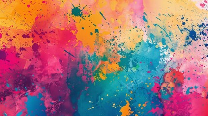 An abstract background with splattered paint effects in various vibrant colors.
