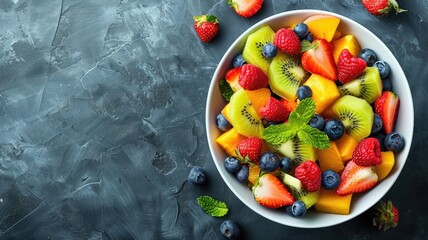 Fresh assorted fruit salad with berries, kiwi, and mango