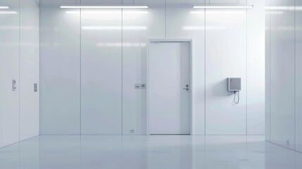 white door, white walls, atmosphere of cleanliness and sterility in production 
