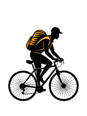 Vector t-shirt design black silhouette hiking bike vintage retro sunshine isolated on white background conceptual art vibrant painting illustration