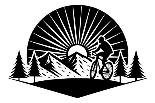 black bicycle rider mountain landscape design clip art preview