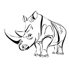 One line silhouette design of rhino. hand drawn minimalistic style vector illustration. Wildlife an wild animal concept. Logo