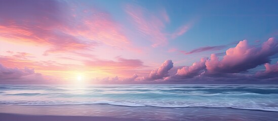 Fototapeta premium Beautiful sky at twilight times on the sea. Creative banner. Copyspace image