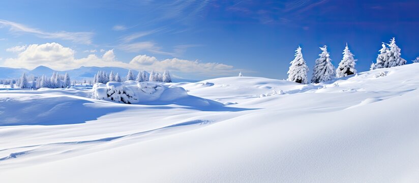 at the breitenberg near fussen pfronten bayern with a deep blue sky and no clouds in winter with deep snow. Creative banner. Copyspace image