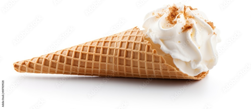 Aufkleber ice cream in waffle cone isolated on white background. creative banner. copyspace image