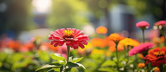 This is Zinnia elegans flower in garden. Creative banner. Copyspace image